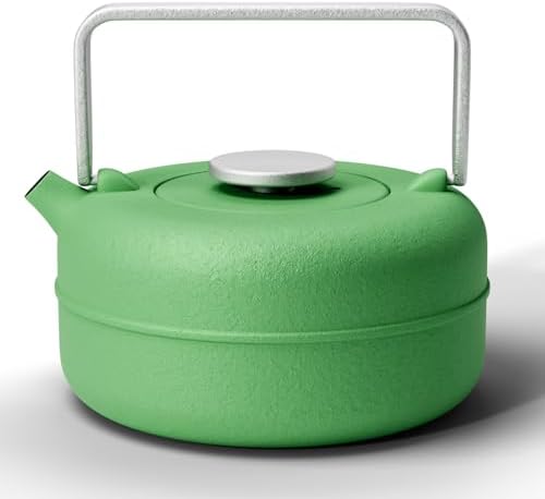 Toptier Teapot with Removable Infuser, Cast Iron Tea Kettle Stovetop Safe, Solid Geometry Cylinder Design Tea Pot Coated with Enameled Interior for 27 Ounce (800 ml), Emerald Green by toptier