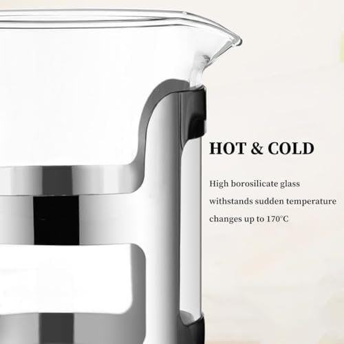 French Press Coffee Maker Insulated Borosilicate Glass Carafe With 3-level Disassemble Filters, Stainless Steel Filter/Plunger Assembly, Easy To Clean(600ml) - Image 4