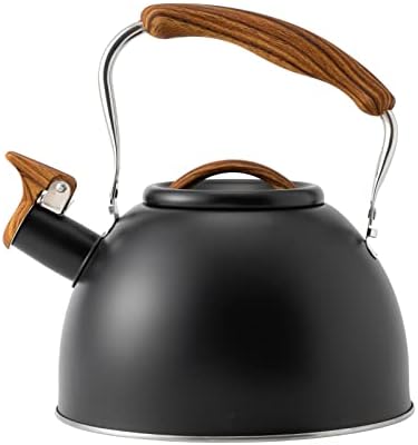 3.2 Quart Whistling Tea Kettle for Stove Top Stainless Steel Tea Pots With Wood Pattern Anti-slip Handle, Black… by TEDSWAIT