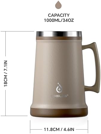 Ideus Insulated Beer Stein, 24/34oz Stainless Steel Double Walled Beer Mug Giant Bar Drinkware Metal Beer Cup with Big Grip Handle (Antique Pink, 34 ounces (1,000ml)) - Image 4