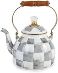 Checkered Tea Kettle for Checkered Kitchen Decor - Gray and White Tea Kettle for Stovetop - Stylish Enamel Teapot with Wooden Handle - Vintage Classic Teapot with Elegant Lid & Knob- 2.5 Quart by Unknown