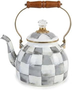 Checkered Tea Kettle for Checkered Kitchen Decor - Gray and White Tea Kettle for Stovetop - Stylish Enamel Teapot with Wooden Handle - Vintage Classic Teapot with Elegant Lid & Knob- 2.5 Quart by Unknown