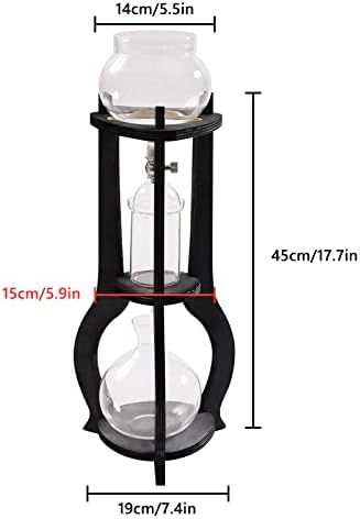 Iced Coffee Cold Brew Drip Tower Coffee Maker, Wooden Ice Coffee Machine, Stainless Steel and Borosilicate Glass, Long Neck Sharing Pot, with Measuring Spoon (Grey) - Image 3