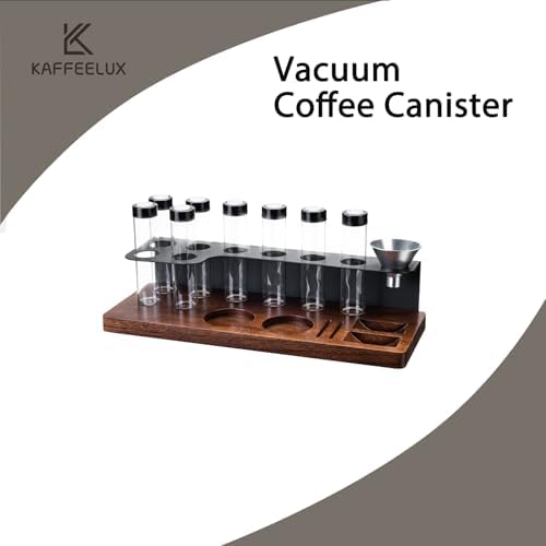 8-Piece Vacuum Coffee Canister Set with Wooden Storage Stand – Airtight Jars + Funnel for Coffee Enthusiasts & Home Cafés | Countertop Bean/Tea Freshness Organizer - Image 6