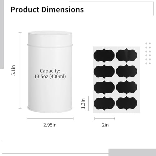 10 PCS Tea Tin Canisters, Round White Metal Tea Tin Cans with Double Tight-Seal Lids, Airtight Tea Storage Container, Waterproof Labels and Marker, for Coffee Beans, Spices, Candies - Image 6
