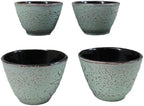 Ebros Gift Pack Of 4 Japanese Traditional Tetsubin Style Textured Surface Cast Iron Tea Cups Teacups Drinkware Tea Service Far East Decorative Accent (Seafoam Green Floral Petals) - Image 2