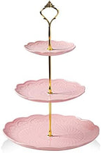 Sweejar 3 Tier Ceramic Cake Stand Wedding, Dessert Cupcake Stand for Tea Party Serving Platter(Rose Pink) by Sweejarco1949