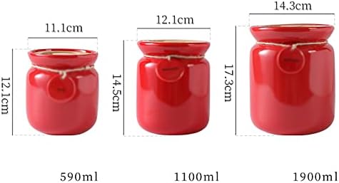 Coffee Bean Container Big Red Ceramic Jar with Bamboo Lid Round Storage Jar Storage Jar Tea Coffee Bean Sealed Jar for Beans, Grounds, Tea, Sugar(1900ml) - Image 2