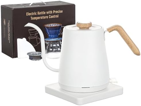 Gooseneck Digital Electric Kettle Set, 304 Stainless Steel Interior Programmed Temperatures with ±1℉ Temperature Control Function, 1000 Watt Rapid Boiling And Keep Warm Function,White by NERNGZC