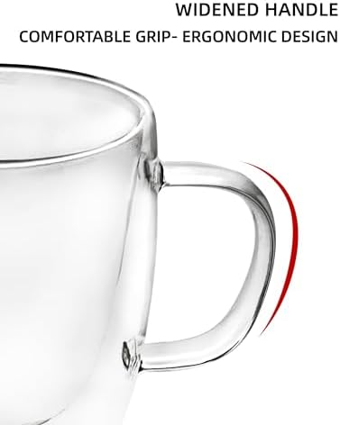 BSDPRFE 13.5 Oz Double Walled Glass Coffee Mugs with Handle Espresso Shot Glasses,Double Wall Insulated Espresso Mugs,Tazas de Cafe Expreso,Microwave Dishwasher Safe,Suit for Espresso Machine Set of 2 - Image 7