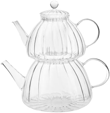 Karaca Lori Glass Teapot with Infuser - Turkish Transparent Tea Pot Tea Maker for Loose Leaf, Herbal Tea for 9 Cups - Tea Kettle (1.2L) & Teapot-Lid with Removable Strainer (0.6L) by Karaca