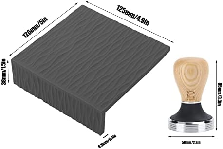 Coffee Tamper Set with Beech Handle and Embossed Tamping Mat for Home Cafe Use, 58mm Size, Silicone and Stainless Steel, Includes 1 Tamping Mat and 1 Tamper (Black) - Image 2