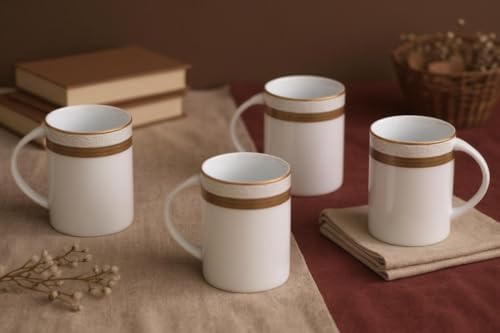 Porcelain Mug - White with Gold Rope Design, 4 Piece Set - Image 4
