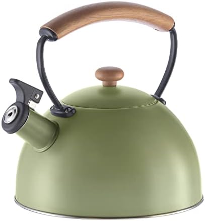 OGGI Tea Kettle for Stove Top - 64oz / 1.9lt, Stainless Steel with Loud Whistle & Stay-Cool Wood Handle, Ideal Hot Water Kettle and Water Boiler - Green by Unknown