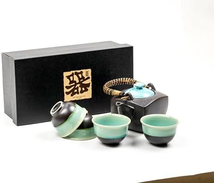 Ocean Blue Tea Set: 1 Mino Ceramic Teapot and 4 Seto Ceramic Teacups in Gift Box (Made in Japan) - Image 7