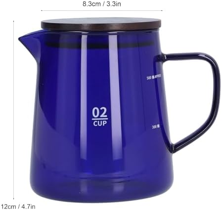 Glass Coffee Pot Server, Clear Tea Pot Coffee Carafe Teapot Restaurant Server Teakettle with Wood Lid for Cafe 500ml (Blue) - Image 5
