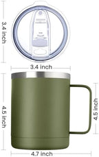 MEWAY 12oz Coffee Mug With Handle 4 Pack Bulk,Stainless Steel Insulated Travel Tumblers With Sliding Lid,Double Wall Vacuum Camping Cup for Hot & Cold Drinks Tea (Army Green,Set of 4) - Image 4