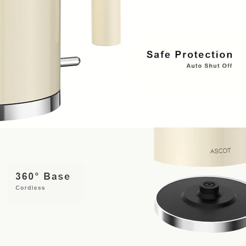 ASCOT Electric Kettle, 1.5L Stainless Steel Interior, 1500W, Cream - Image 4