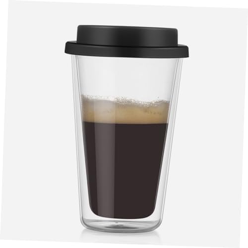 Happyyami Black Glass Coffee Mug with Silicone Lid 350ml Double Wall - Image 7