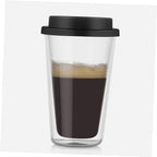 Happyyami Black Glass Coffee Mug with Silicone Lid 350ml Double Wall - Image 7