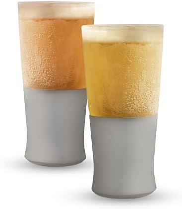 Host Glass FREEZE Double Wall Insulated Beer Glasses, 16oz Set of 2 in Gray by HOST