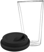 MAGICLULU Double Wall Glass Coffee Cup Black 350ml with Silicone Lid by MAGICLULU