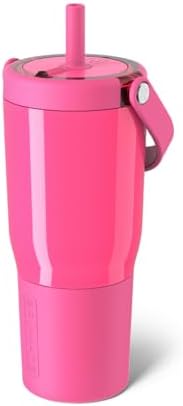 BrüMate Resa 25oz 100% Leakproof Travel Tumbler w/Handle & Straw | Flexible SoftSip Straw | Silicone Sleeve for Durability | Stainless Steel | Cup Holder & Travel Friendly Water Bottle (Neon Pink) by Br%C3%BCMate