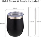 12 oz Insulated Wine Tumbler with Lid and Straw,Stainless Steel Stemless Wine Tumbler Glasses Double Wall Vacuum Wine Cups Tumbler Bulk for Coffee,Cocktail,Office(Black,8) - Image 4