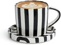 Festive Red and White Striped Ceramic Coffee Mug and Saucer Set, 200ml Latte & Tea Cup Gift for Holidays (Black) by WASTROYAL