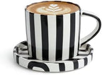 Festive Red and White Striped Ceramic Coffee Mug and Saucer Set, 200ml Latte & Tea Cup Gift for Holidays (Black) by WASTROYAL