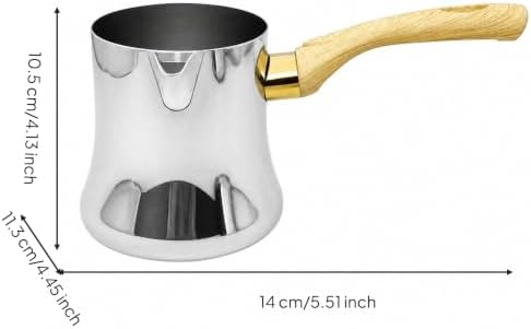 Stainless Steel Coffee and Milk Pitcher Polished Reflective Pitcher with Wood-Grain Handle Steaming Jug for Home Baristas, 550ML - Image 4
