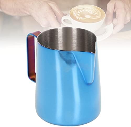 Milk Frother Pitcher Stainless Steel Spout, Internal Scale Frother (350ml Ti Blue + Ladder) - Image 2