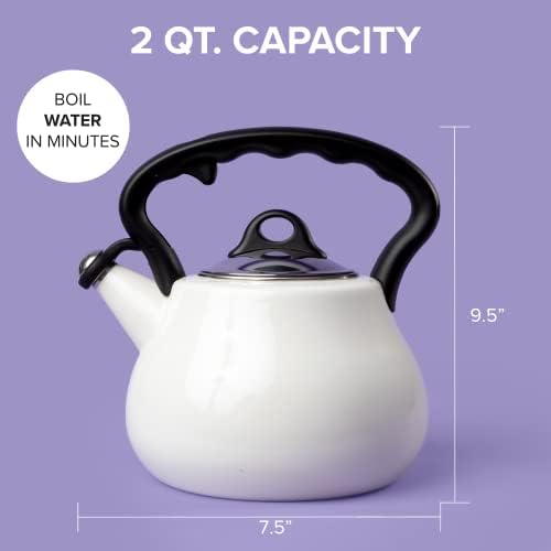 Farberware Lovely Lady Stovetop Tea Kettle, Whistling Teapot, Porcelain Enamel on Carbon Steel, BPA-Free, Rust-Proof, Cool Handle, 2 qt, 8 Cup Capacity, Pearl - Image 6