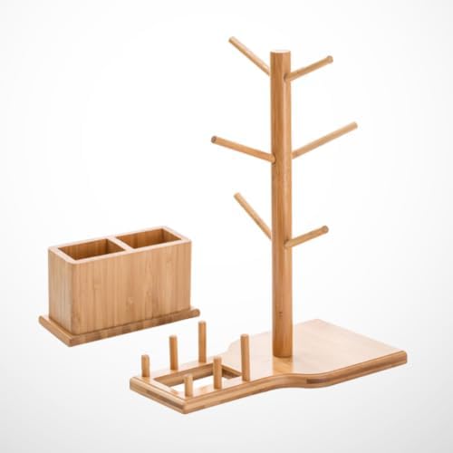 Bamboo Coffee Cup Holder Set Mug Rack and Spoon Box - Image 7