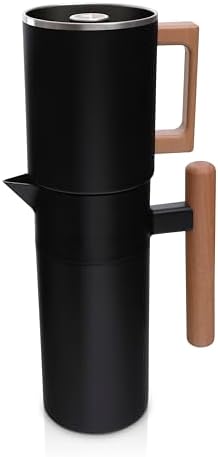 HASTINGS 40 Oz Pour Over Coffee Maker Set with Double Layer Reusable Stainless Steel Filter 8-Cup and Wood Handle - Dual Wall Heat Resistant Drip Coffee Brewer, Pour Over Coffee Dripper Carafe, Black by HastingsCollective