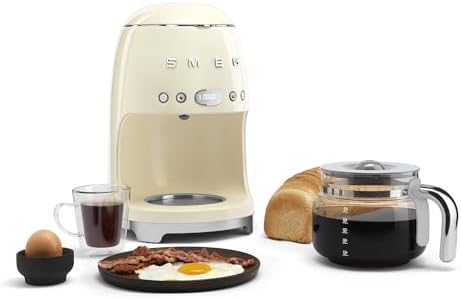 Smeg 50's Retro Style Aesthetic Drip Coffee Machine with 10 Cup Glass Carafe, Auto Start Feature, Keep Warm Plate, and Two Coffee Strength Settings (Cream) - Image 4