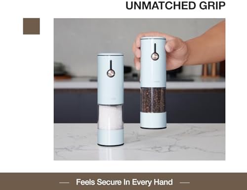 Electric Pepper Grinder and Salt Mill Set - Large Capacity USB Rechargeable Automatic Grinder with Dual LED Lights, One-Handed Operation & Slide Cover - Brushed Stainless Steel - Image 3
