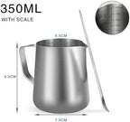 Milk Frother Jug Stainless Steel Container 100ML 350ML 600ML Frothing Pitcher Coffee Cups Latte Barista Espresso Maker(350ML With Scale) - Image 2