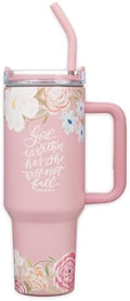 Christian Art Gifts XL Stainless Steel Double-Wall Insulated Womens Travel Mug Tumbler Thermos: God is Within Her Inspirational Scripture, Reusable Straw, Twist-Dial Lid, Pink Multicolor Floral, 40 oz by ChristianArtGifts