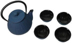 Ebros Gift Traditional Oriental Tetsubin Small Cast Iron 10oz Teapot With Strainer And 4 Mini Tea Cups 1oz Asian Fusion Housewarming Tea Service Drinkware Accent (Royal Blue Tokusa Geometry) - Image 3