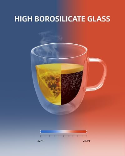 BSDPRFE 13.5 Oz Double Walled Glass Coffee Mugs with Handle Espresso Shot Glasses,Double Wall Insulated Espresso Mugs,Tazas de Cafe Expreso,Microwave Dishwasher Safe,Suit for Espresso Machine Set of 2 - Image 5