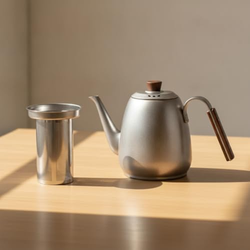 Stainless Steel Teapot Pour Over Coffee Kettle Gooseneck Water Pot With Precision Spout And Wood Knob Suitable for home, style to 2, 1600ml Without Tea Infuser - Image 6
