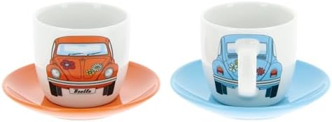 BRISA VW Collection - Volkswagen Espresso Cups Coffee-Tea-Cappuccino Set in Beetle Design (Beetle Front/100ml/3.4 fl oz) (Set of 2 (light blue, orange)) by BRISA