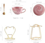 Ceramic Espresso Cups Set with Saucers and Metal Stand, 4 oz Porcelain Stackable Cappuccino Cups Teacup For Tea, Espresso, Latte, Coffee, Cafe Mocha (Pink - Image 5