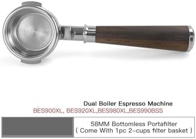 Compatible With BES920, 980, 990, 58mm Bottomless Portafilter, Stainless Steel Naked Coffee Handle, Cafe Accessories(Brown) - Image 2
