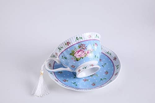 London Boutique Cup and Saucer Set Afternoon Tea Set New Bone China Vintage Flora Rose Porcelain Gift Box (Rose Blue 1pc Set) - Image 5