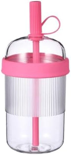 Reusable High-Clarity Copolyester Tumbler with Straw and Cap, 18oz Portable Coffee Mug with Ribbed Grip, Travel Cup for Office and Car - 540ml Multiple Colors (Hot Pink) by Unknown