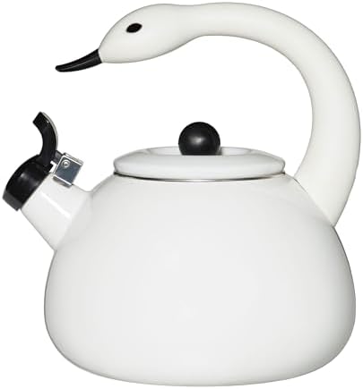 Whistling Tea Kettle for Stove Top Enamel on Steel Teakettle, Supreme Housewares White Swan Design Teapot Water Kettle Cute Kitchen Accessories Teteras (2.1 Quart, Swan) by SupremeHousewares