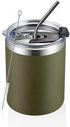 MEWAY 12 oz Lowball, Tumbler Stainless Steel Double Wall Vacuum Insulated Mug with Straw and Lid, Cleaning Brush ，Durable Powder Coated Insulated Coffee Cup for Cold & Hot Drinks (Army Green,12) - Image 2