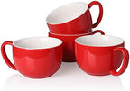 Teocera 16oz Large Coffee Mugs Set of 4 - Thick White Porcelain Cups for Cappuccino, Latte, Tea & Hot Chocolate - Dishwasher Safe Ceramic with Comfort Grip Handles (Red) by Teocera
